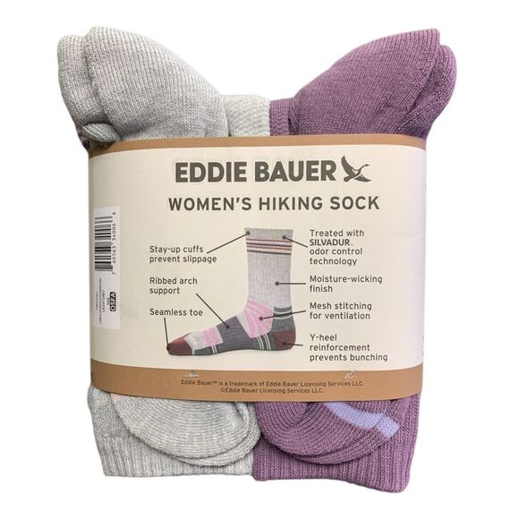 Purple Pack - Eddie Bauer Women's Hiking Sock, 4 Pack, Moisture WIcking, Fits Si - Picture 2 of 3